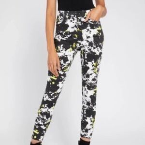 Alice + Olivia Divine Opal Black and White Jeans with Yellow Accents